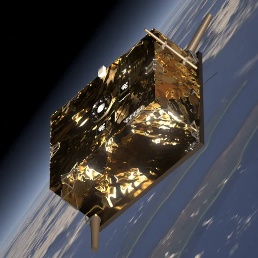 WIDMO render of a target satellite above the Earth, as a visible camera sees it